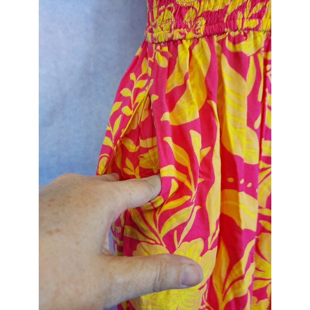 Patrons Of Peace Arcadia Jumpsuit Women's M Tropical Floral Smocked Top Wide Leg - Picture 7 of 16